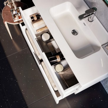Meuble de salle de bain sur pied de 80 cm avec 3 tiroirs, en porcelaine blanche