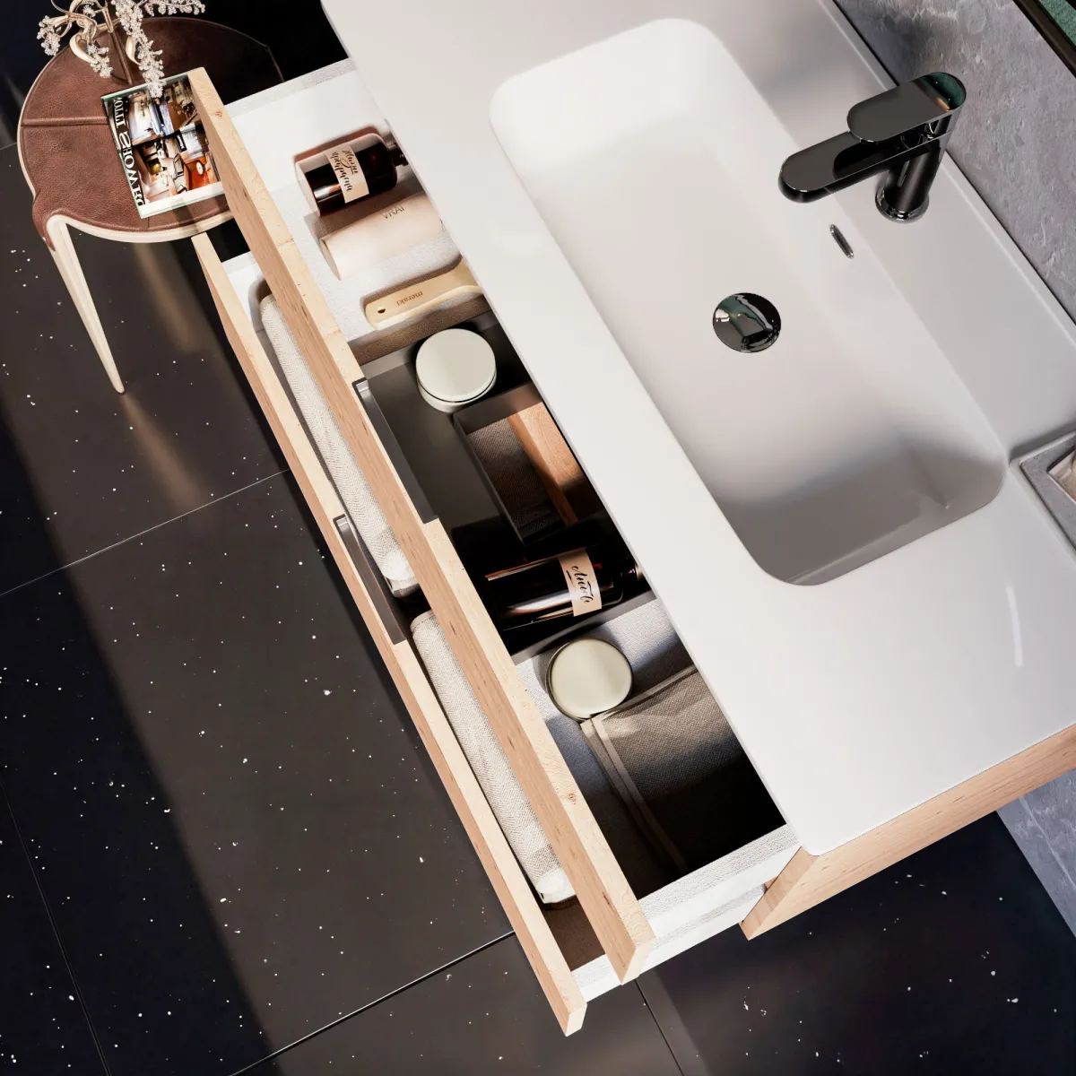 Meuble de salle de bain suspendu 80cm en bois naturel noué ARMONY