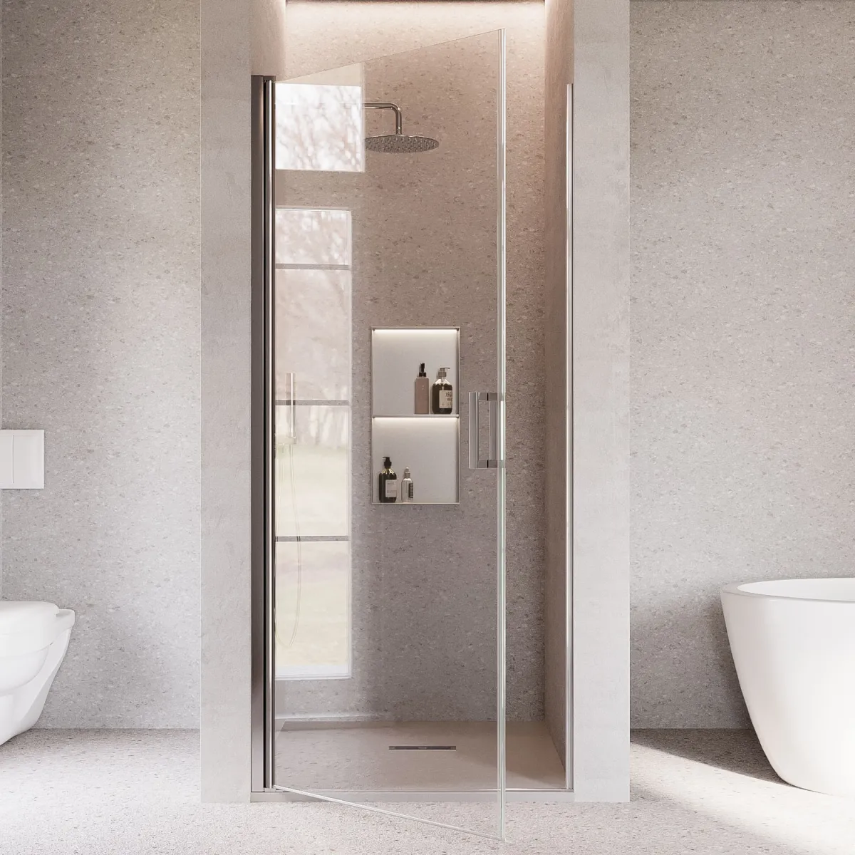 Porte de douche battante pour niche, H195cm, traitement anticalcaire SALEMA