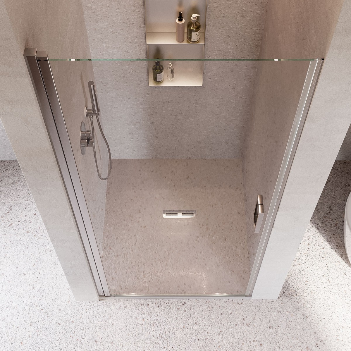 Porte de douche battante pour niche, H195cm, traitement anticalcaire SALEMA