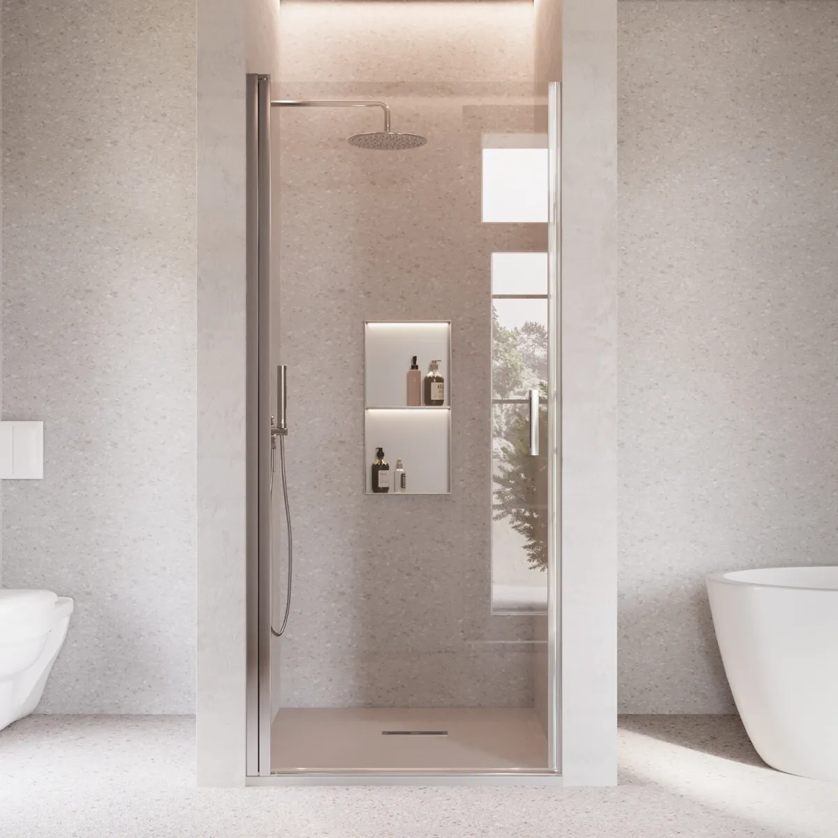 SALEMA Anti-Kalk-Flügeltür-Nischen-Duschtür H195cm