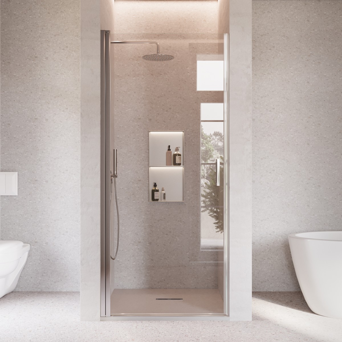 Porte de douche battante pour niche, H195cm, traitement anticalcaire SALEMA