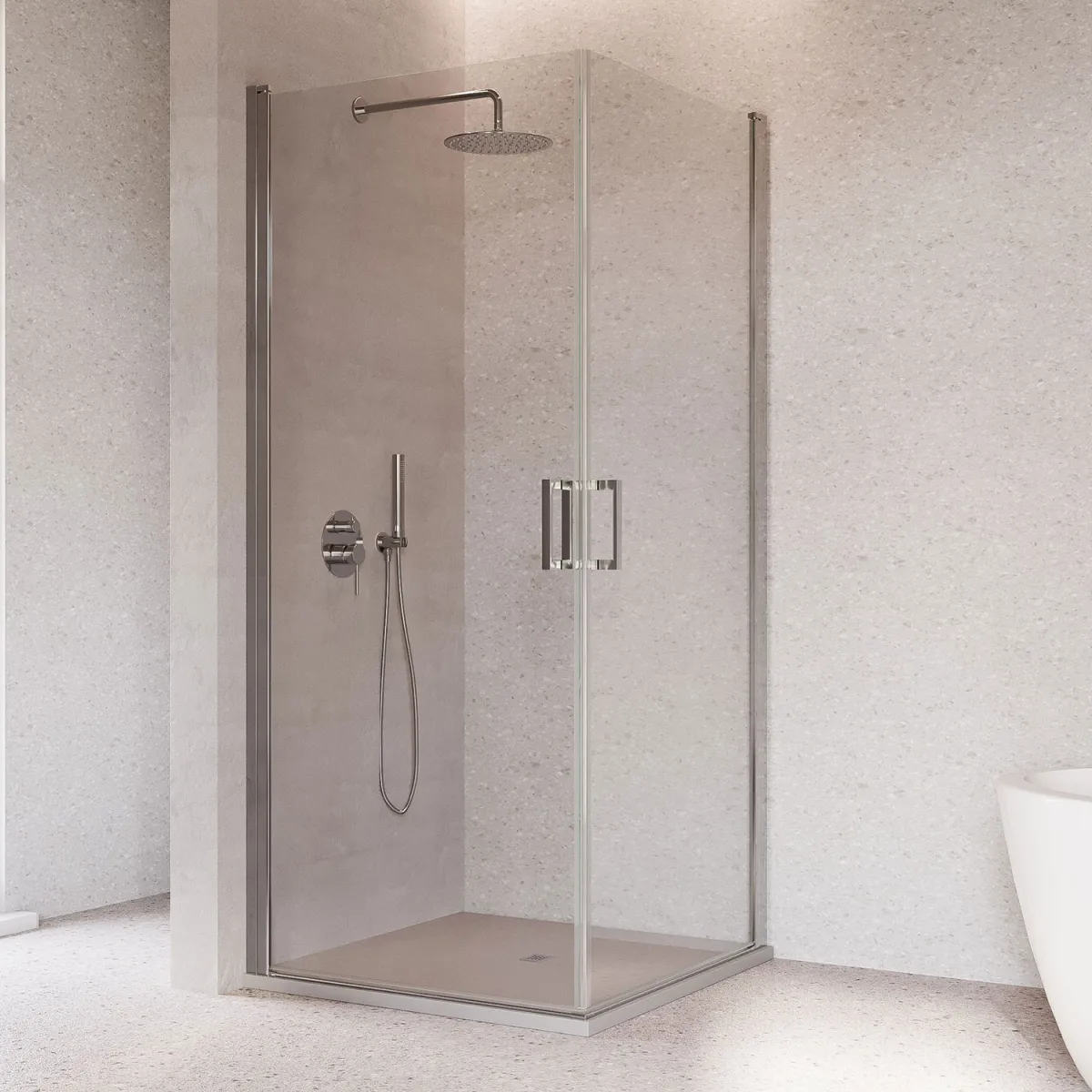 Cabine de douche anticalcaire SALEMA 2 côtés avec porte battante H195cm