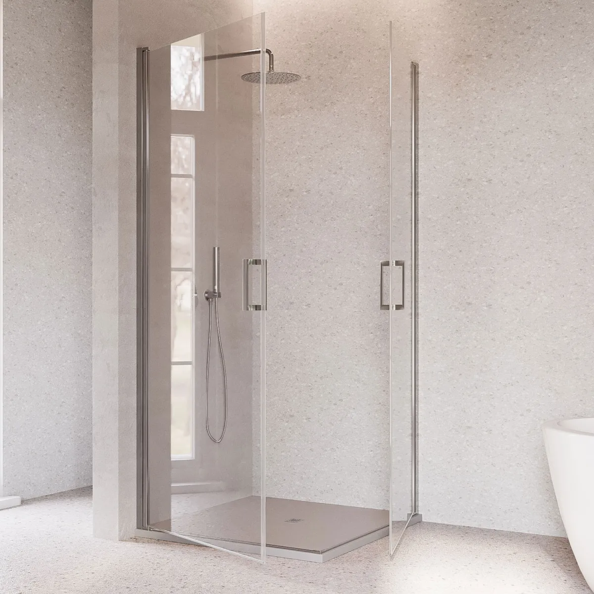 Cabine de douche anticalcaire SALEMA 2 côtés avec porte battante H195cm