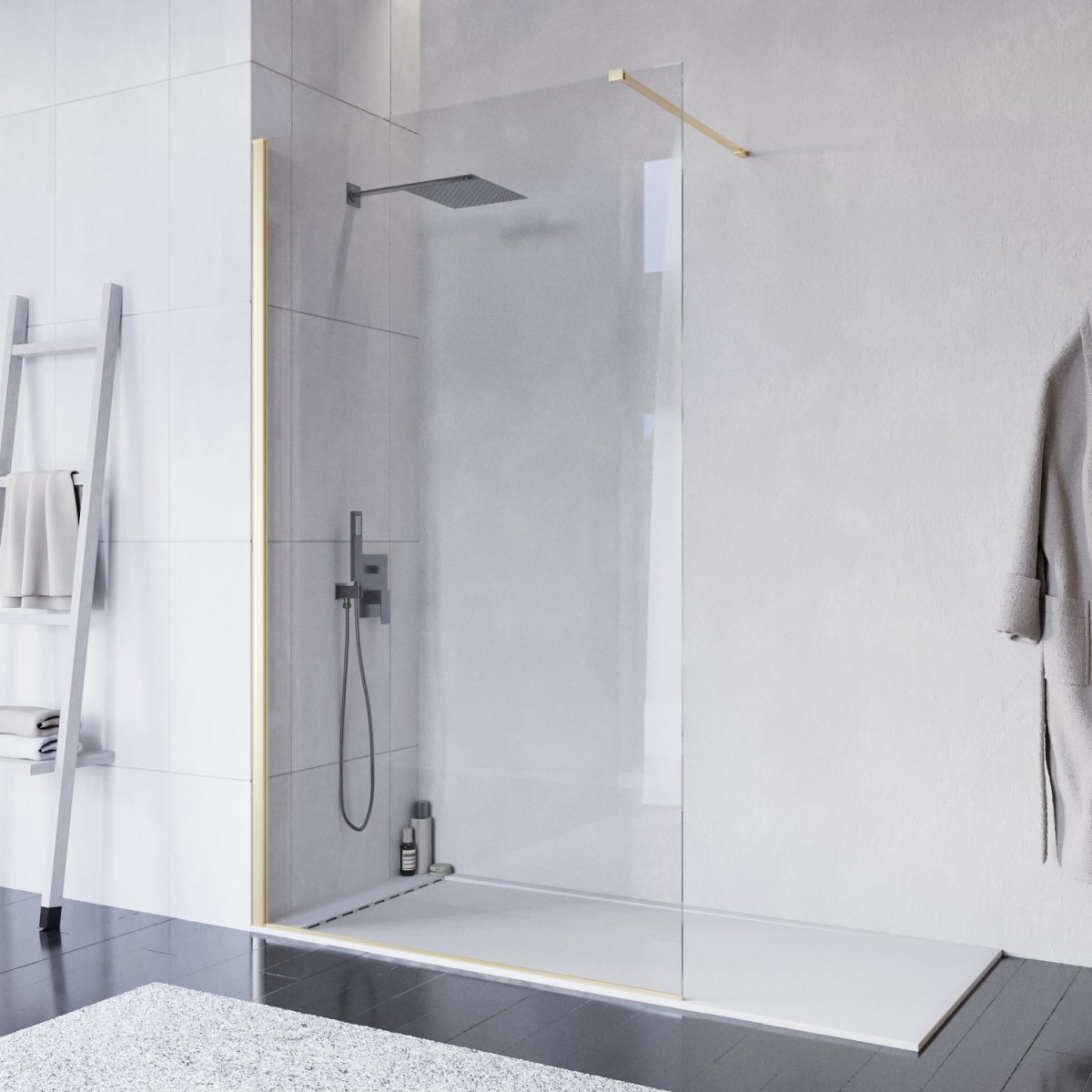 Paroi de Douche à l'Italienne 120 cm Verre 8mm Anticalcaire Transparent H200 Profilés Or Satiné