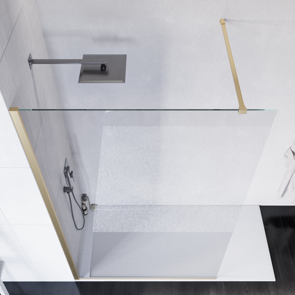 Paroi de Douche à l'Italienne 90 cm Verre 8mm Anticalcaire Transparent H200 Profilés Or Satiné