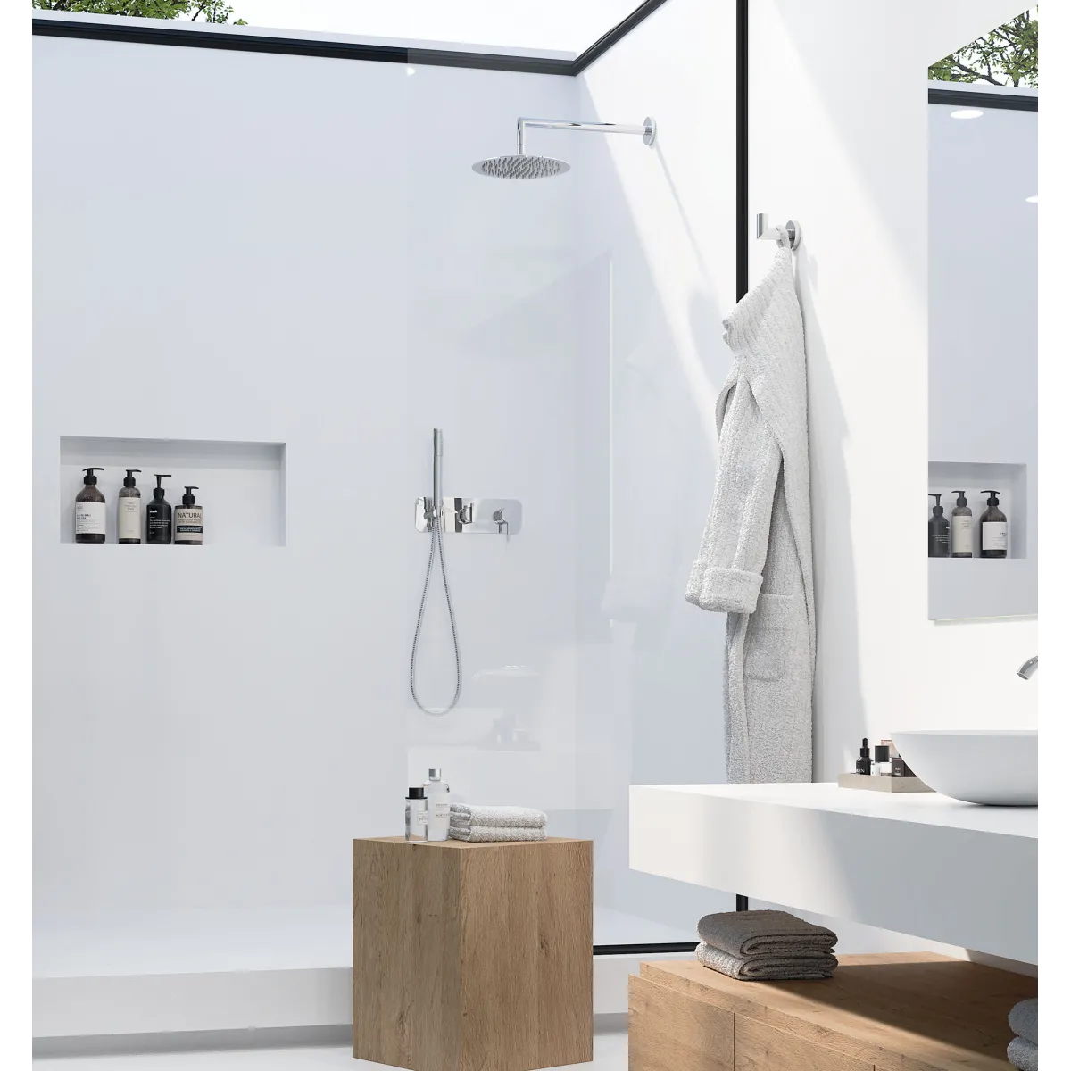 Kit doccia moderno Soffione Deviatore Doccetta cromato di design URBAN