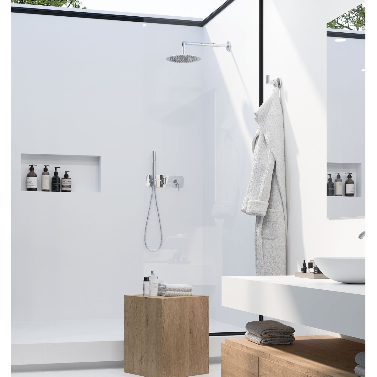 Modernes Duschset mit Chrom-Duschkopf-Umsteller im URBAN-Design