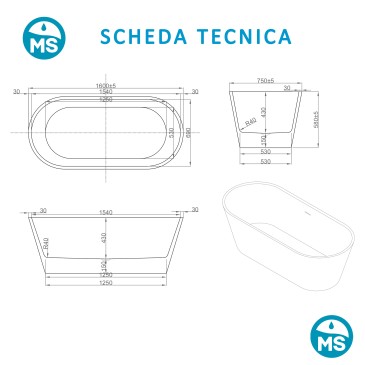 copy of Vasca free standing Bianco lucido 170x75 SLIM