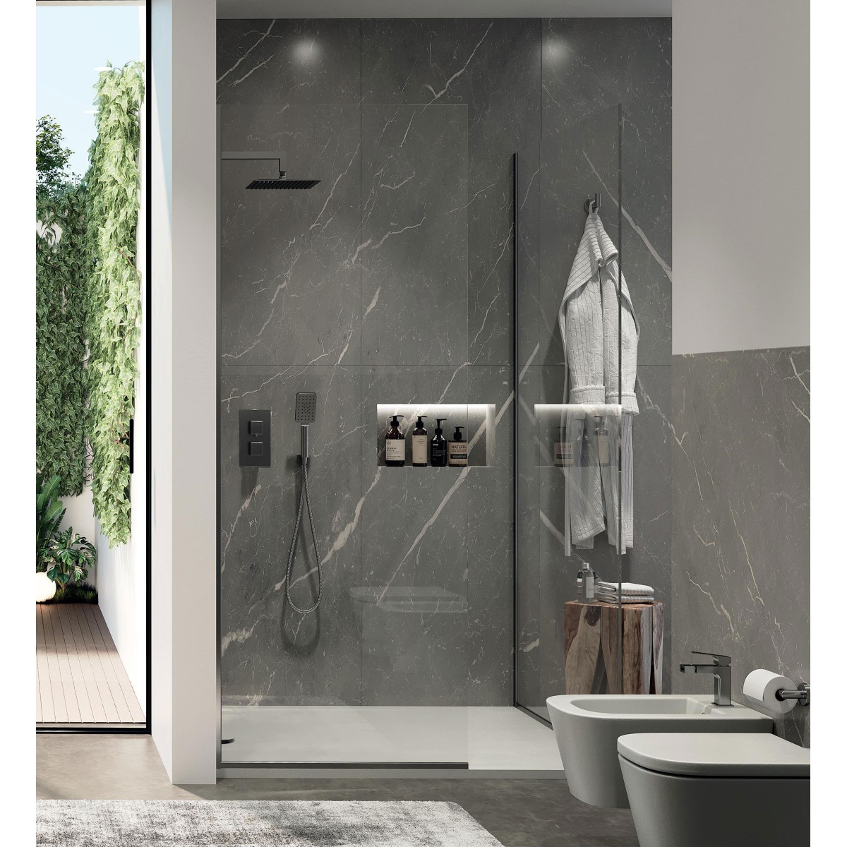 Ensemble pomme de douche, inverseur thermostatique carré 2 voies | Vacciago