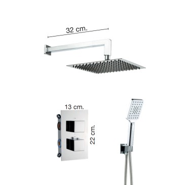Ensemble pomme de douche, inverseur thermostatique carré 2 voies | Vacciago