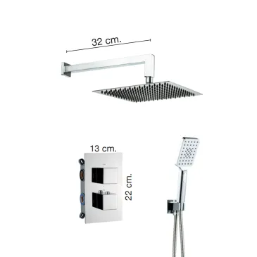 Pacchetto doccia soffione, deviatore a 2 vie termostatico quadrato | Vacciago