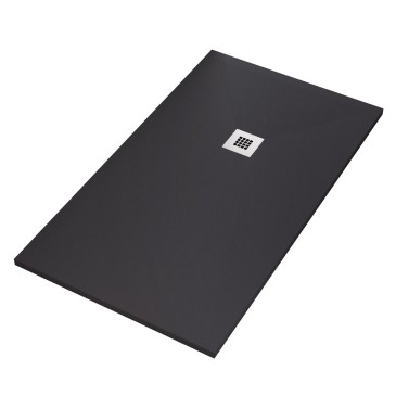 Receveur de douche noir 120x80 en résine marbrée avec grille en acier inoxydable et siphon STAR PLUS