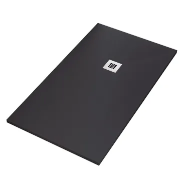 Receveur de douche noir 120x80 en résine marbrée avec grille en acier inoxydable et siphon STAR PLUS