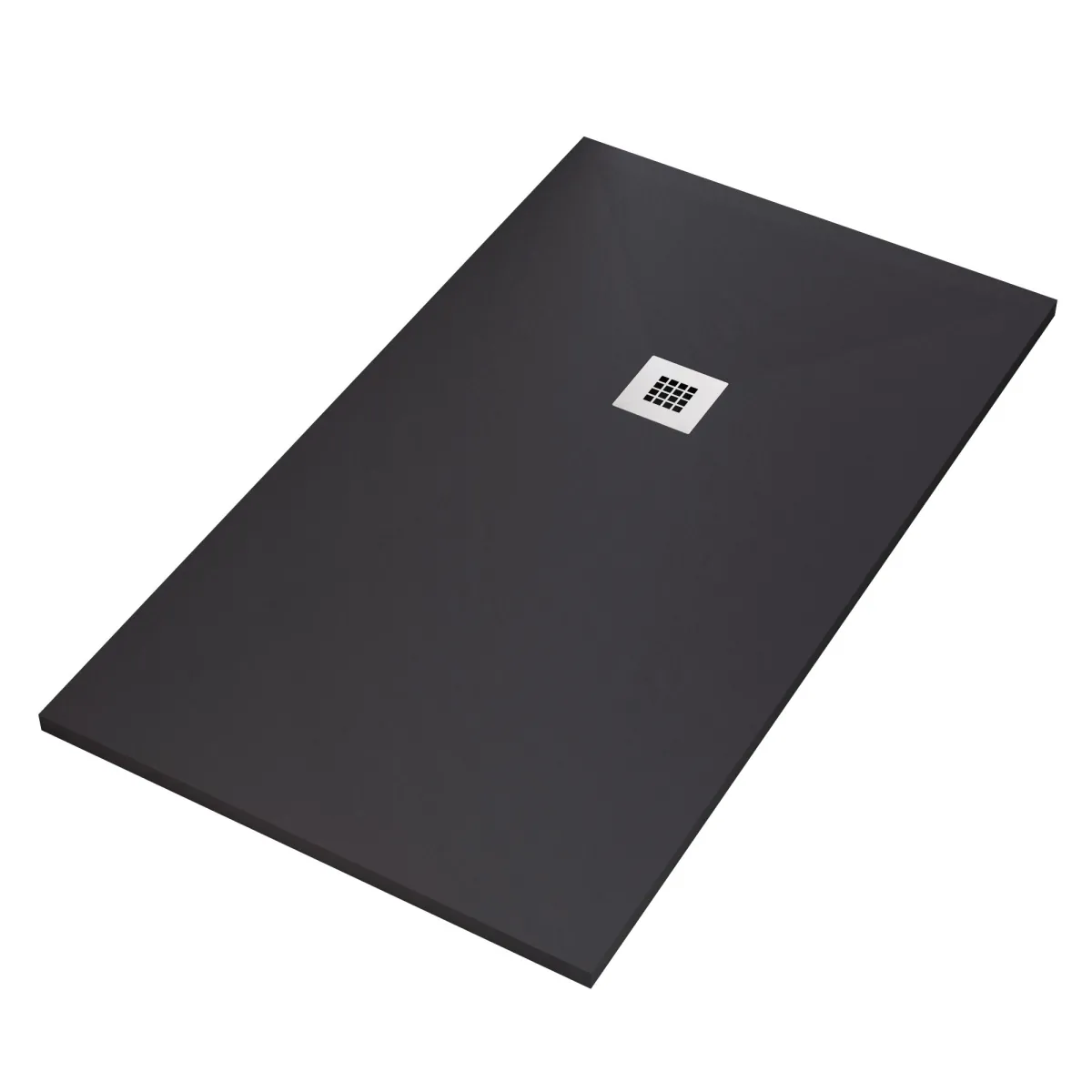 Receveur de douche noir 120x80 en résine marbrée avec grille en acier inoxydable et siphon STAR PLUS