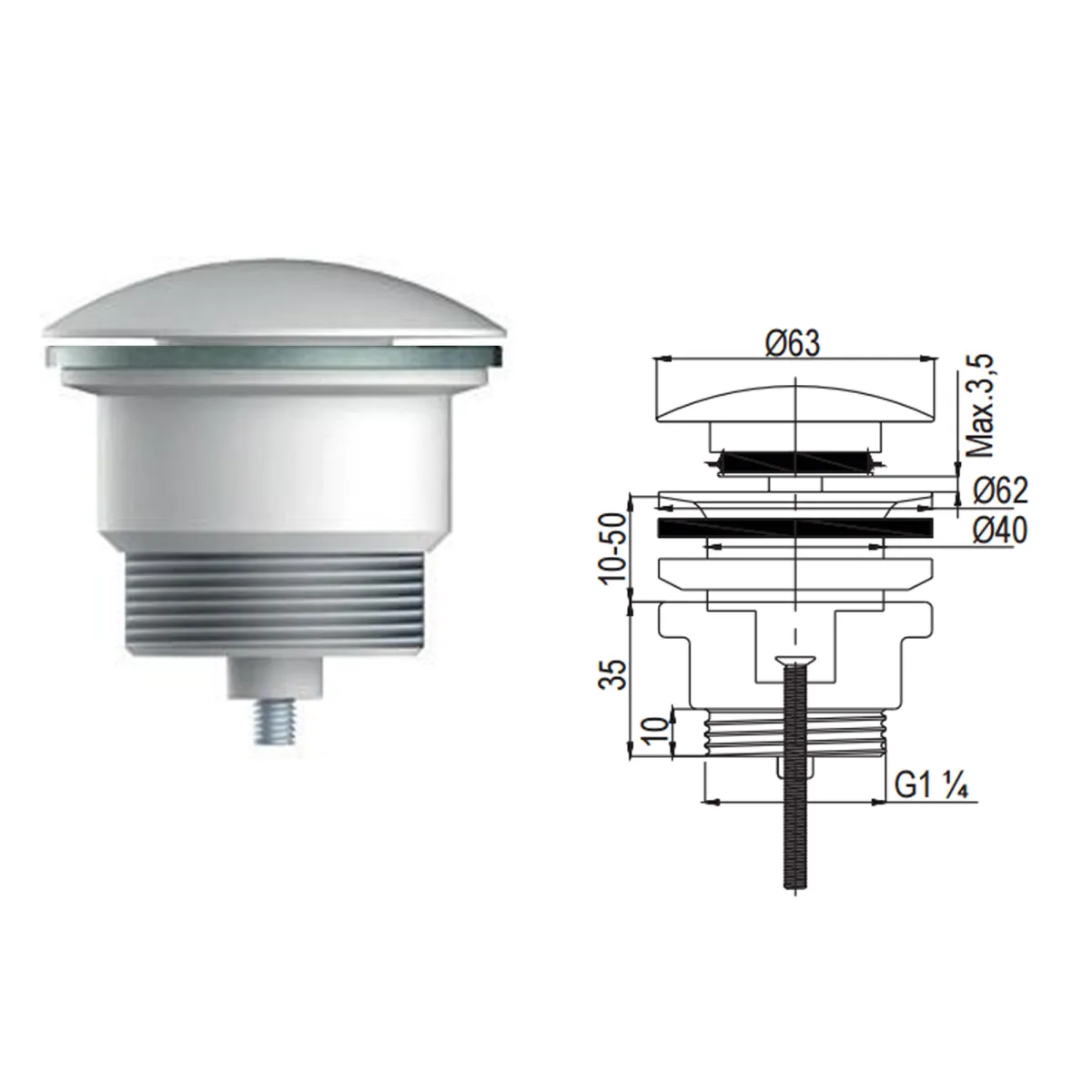 Universelle weiße Click-Clack-Ablassschraube