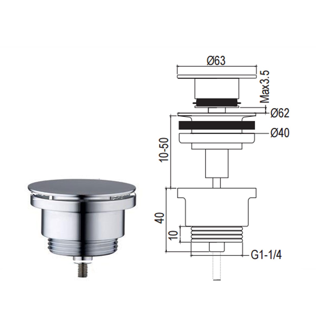 Bouchon de vidange chromé avec capuchon plat universel