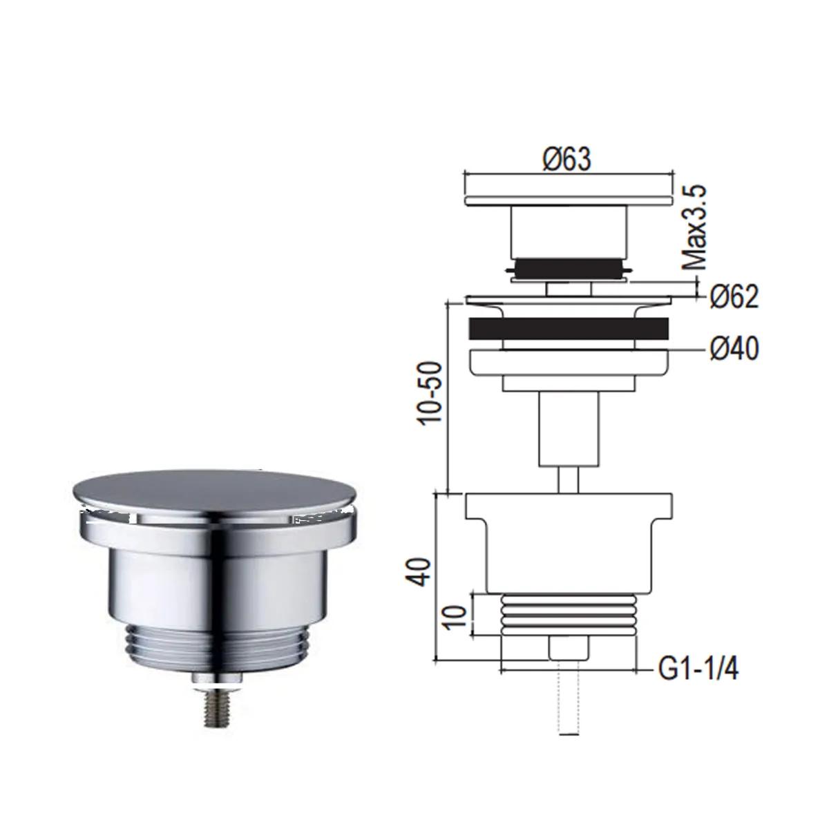 Bouchon de vidange chromé avec capuchon plat universel