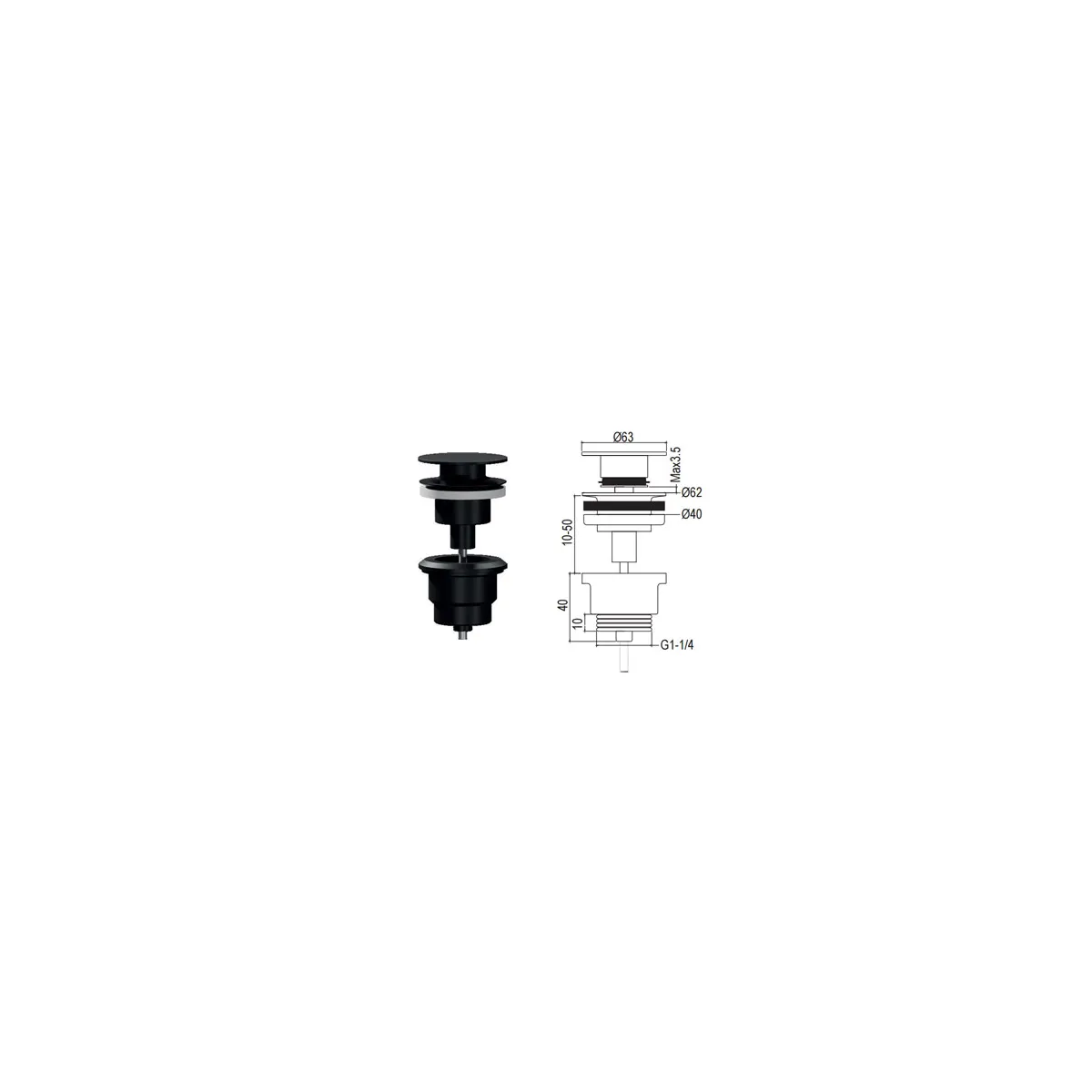 Bouchon de vidange universel noir clic-clac pour évier