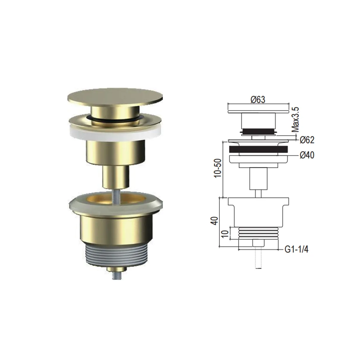 Piletta di scarico clic clac oro universale lavabo