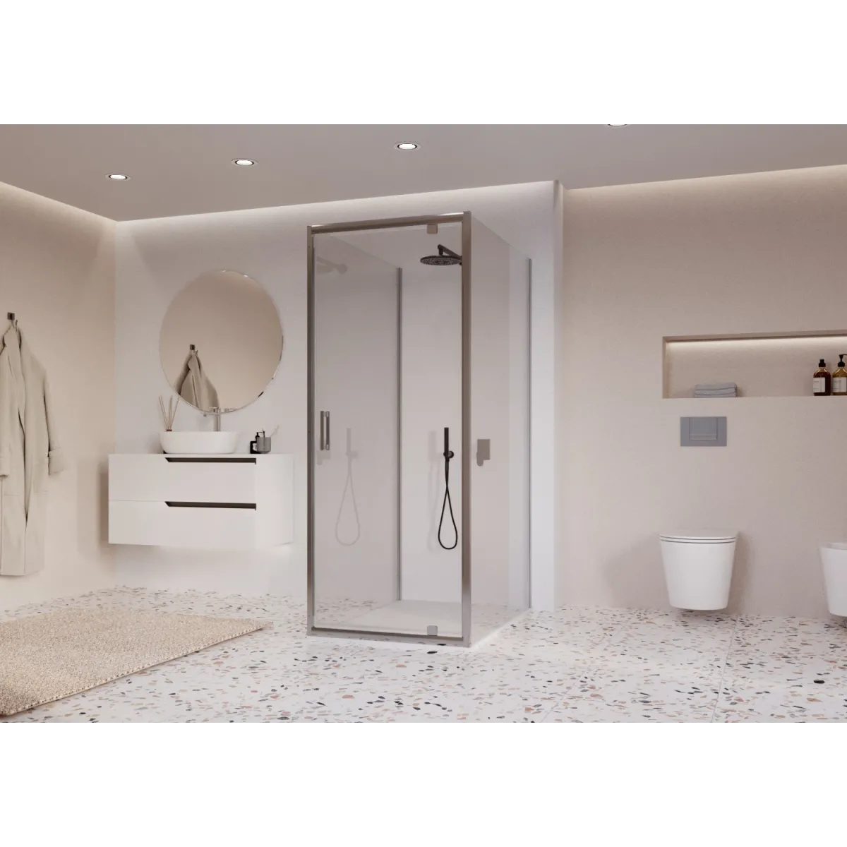 Cabine de douche 3 côtés porte battante transparente h195 Adèle