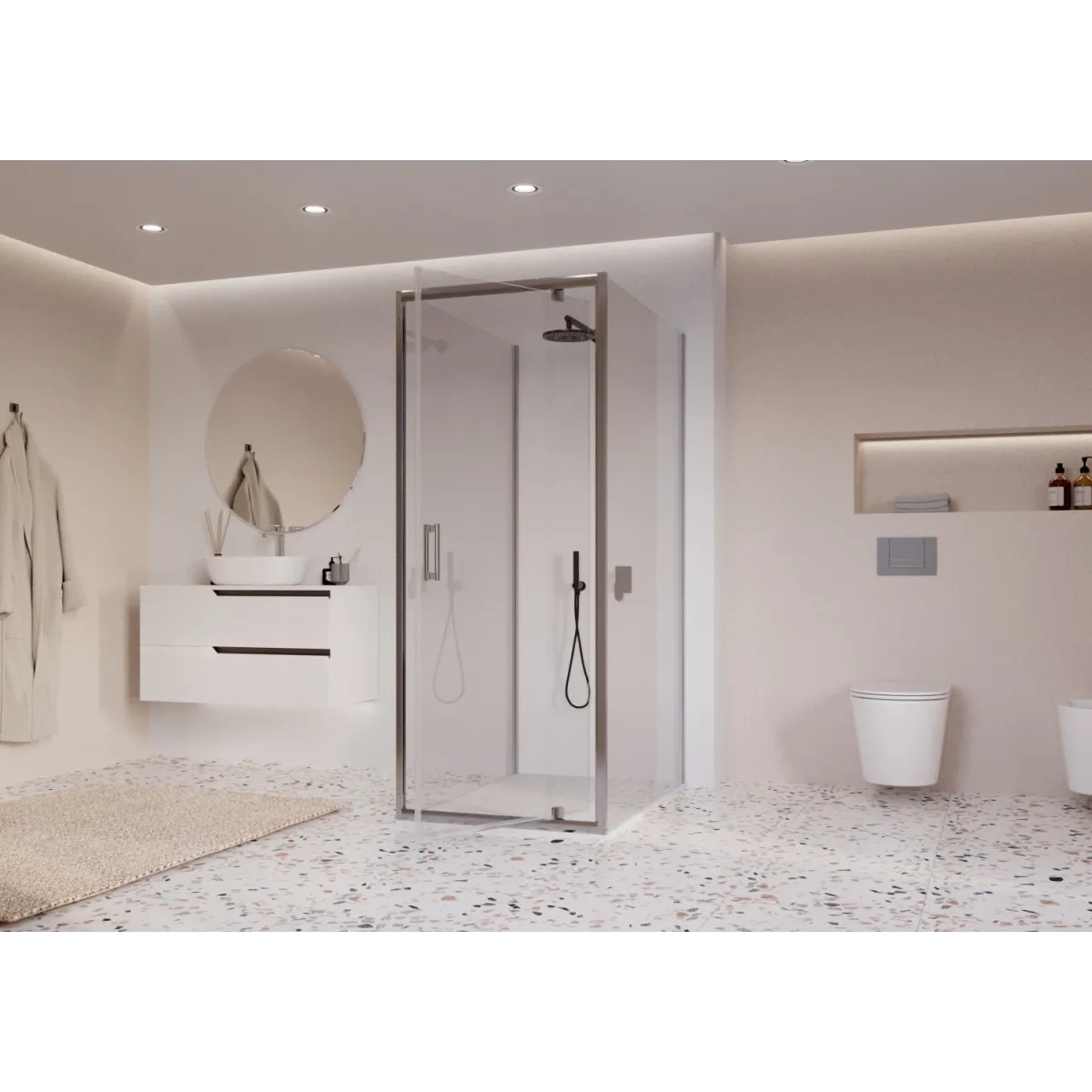 Cabine de douche 3 côtés porte battante transparente h195 Adèle