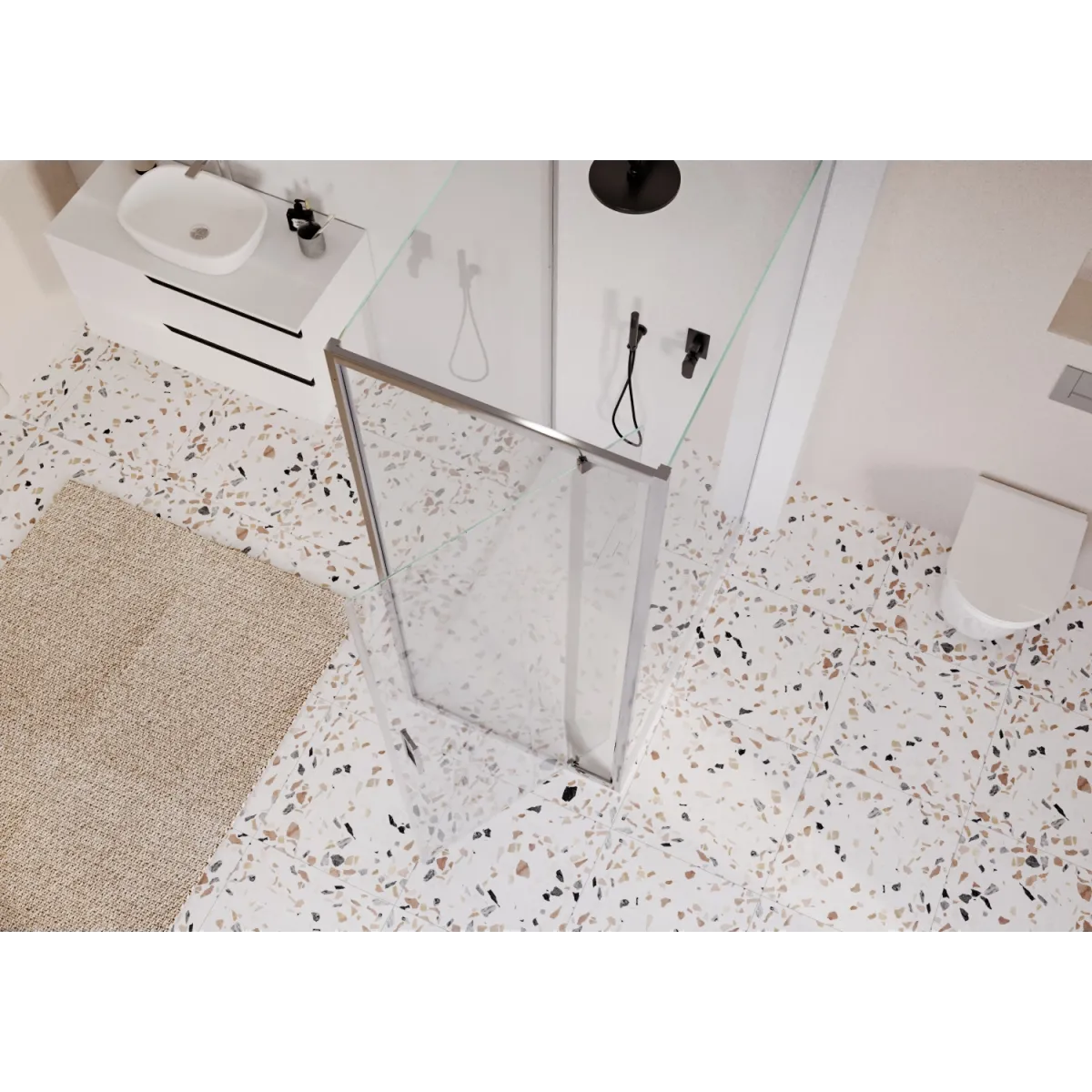 Cabine de douche 3 côtés porte battante transparente h195 Adèle