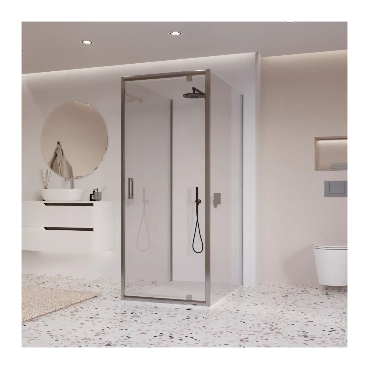 Cabine de douche 3 côtés porte battante transparente h195 Adèle