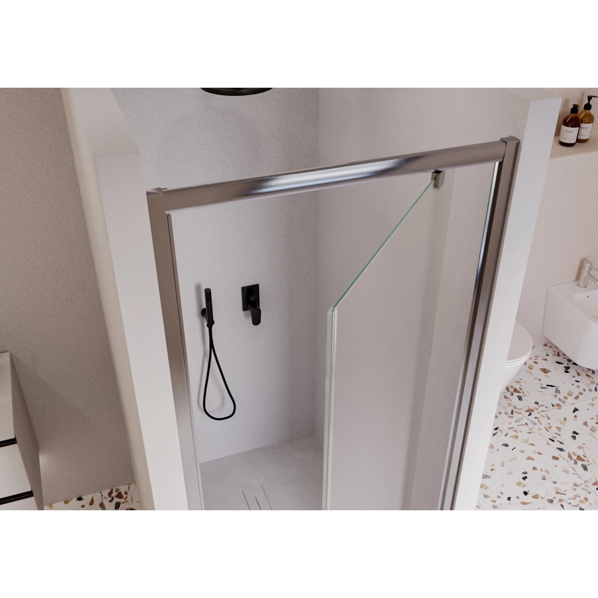 Porta doccia 1 anta battente satinato h195 6mm
