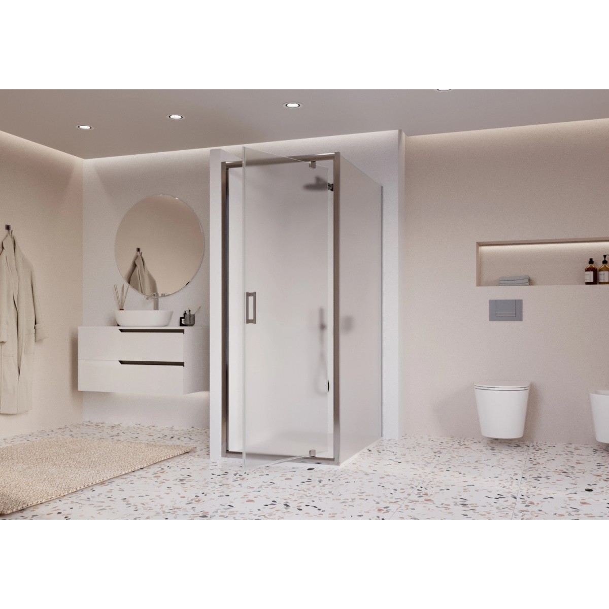 Cabine de douche deux faces avec porte battante opaque h195 6mm Adele