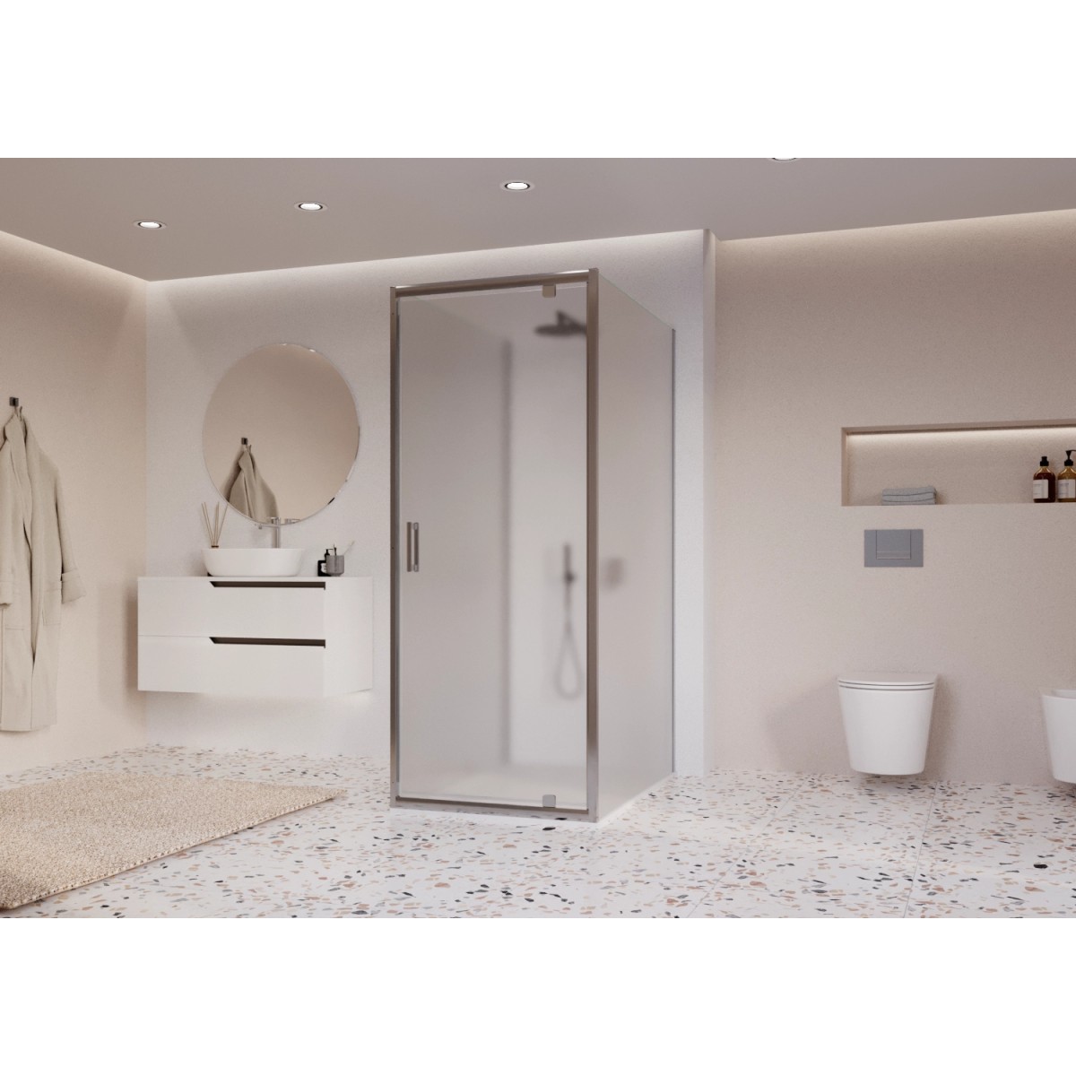 Cabine de douche 3 côtés avec porte battante opaque h195 6mm Adèle