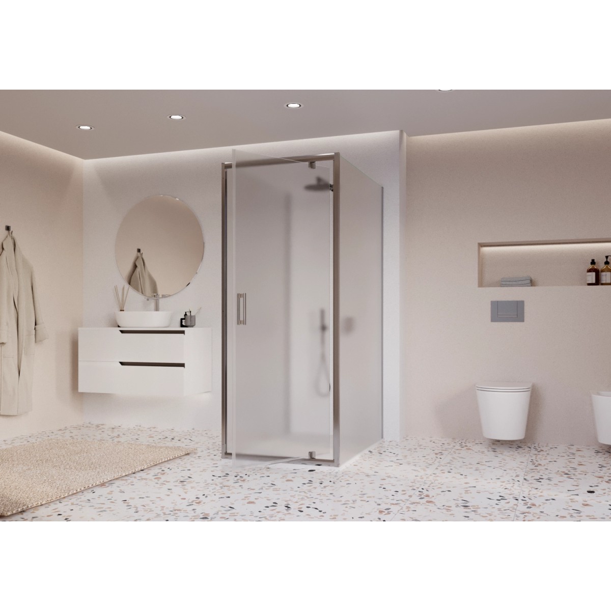 Cabine de douche 3 côtés avec porte battante opaque h195 6mm Adèle