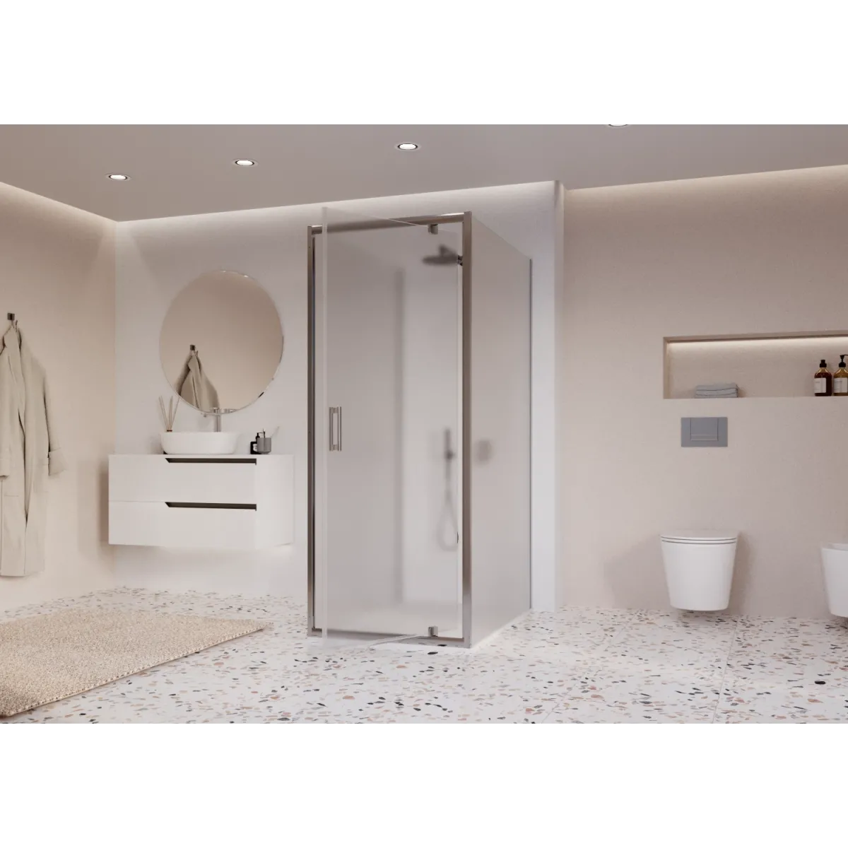 Cabine de douche 3 côtés avec porte battante opaque h195 6mm Adèle