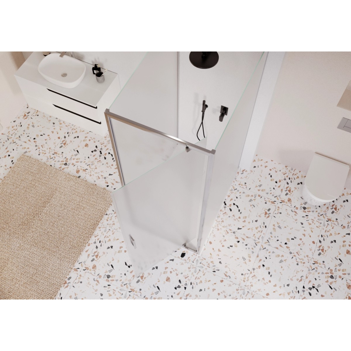 Cabine de douche 3 côtés avec porte battante opaque h195 6mm Adèle