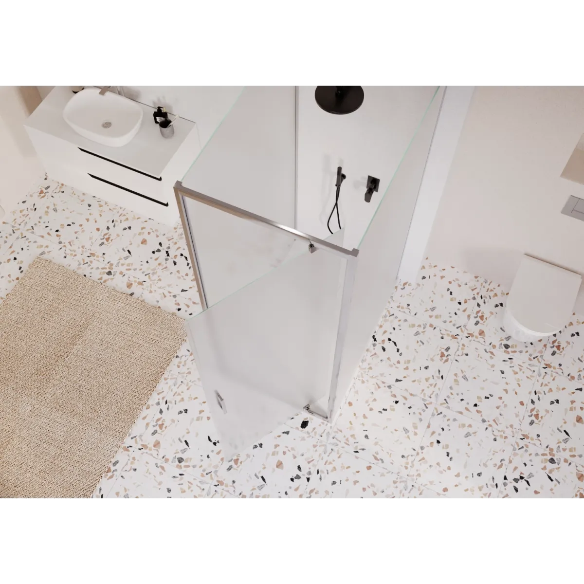 Cabine de douche 3 côtés avec porte battante opaque h195 6mm Adèle