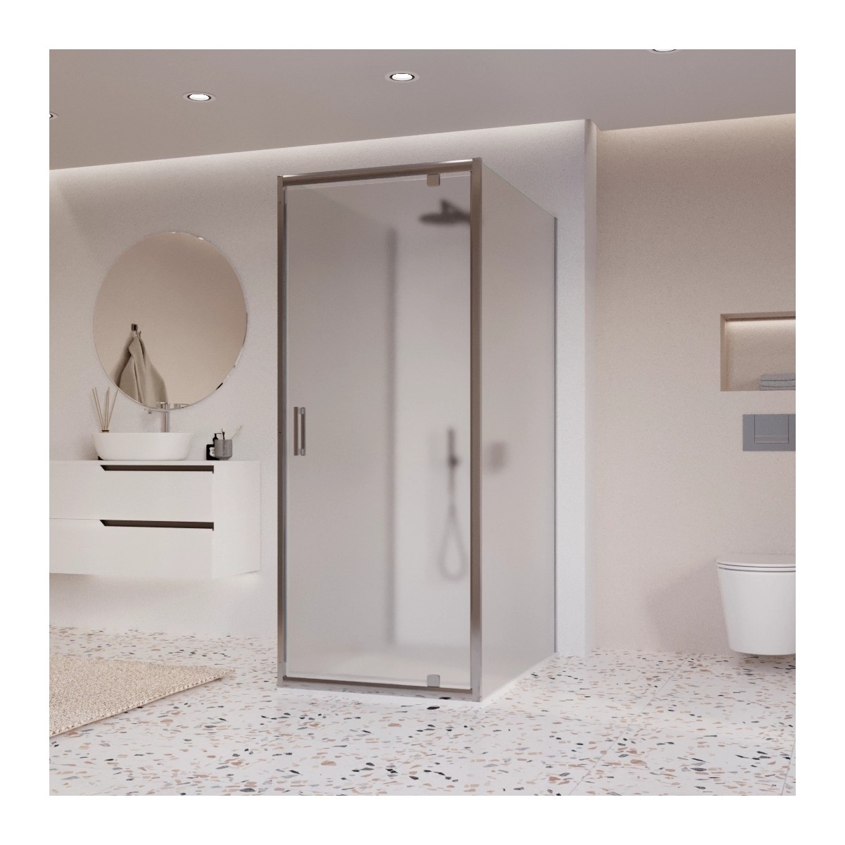 Cabine de douche 3 côtés avec porte battante opaque h195 6mm Adèle