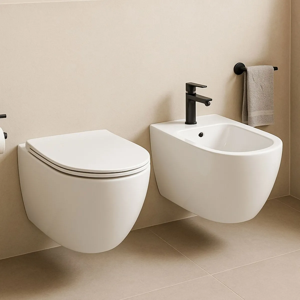 Paar spülrandlose WC- und Bidet-Sanitärartikel Sole New Luna