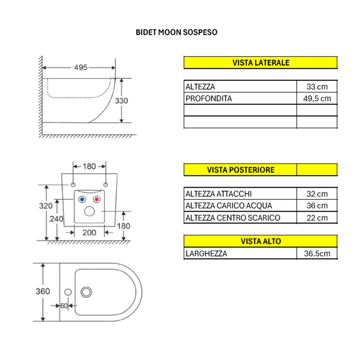 Sanitari sospesi rimless bianco lucido Moon