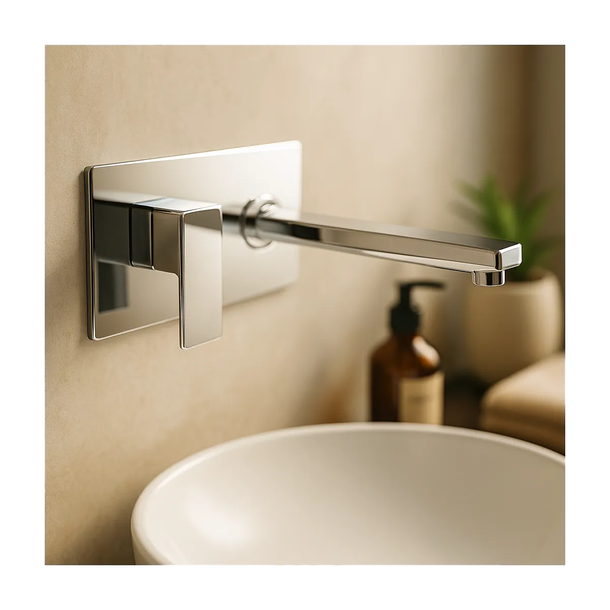 Rubinetto a parete per lavabo quadrato design Manara