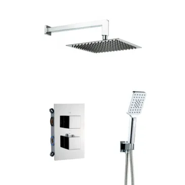 Ensemble pomme de douche, inverseur thermostatique carré 2 voies | Vacciago