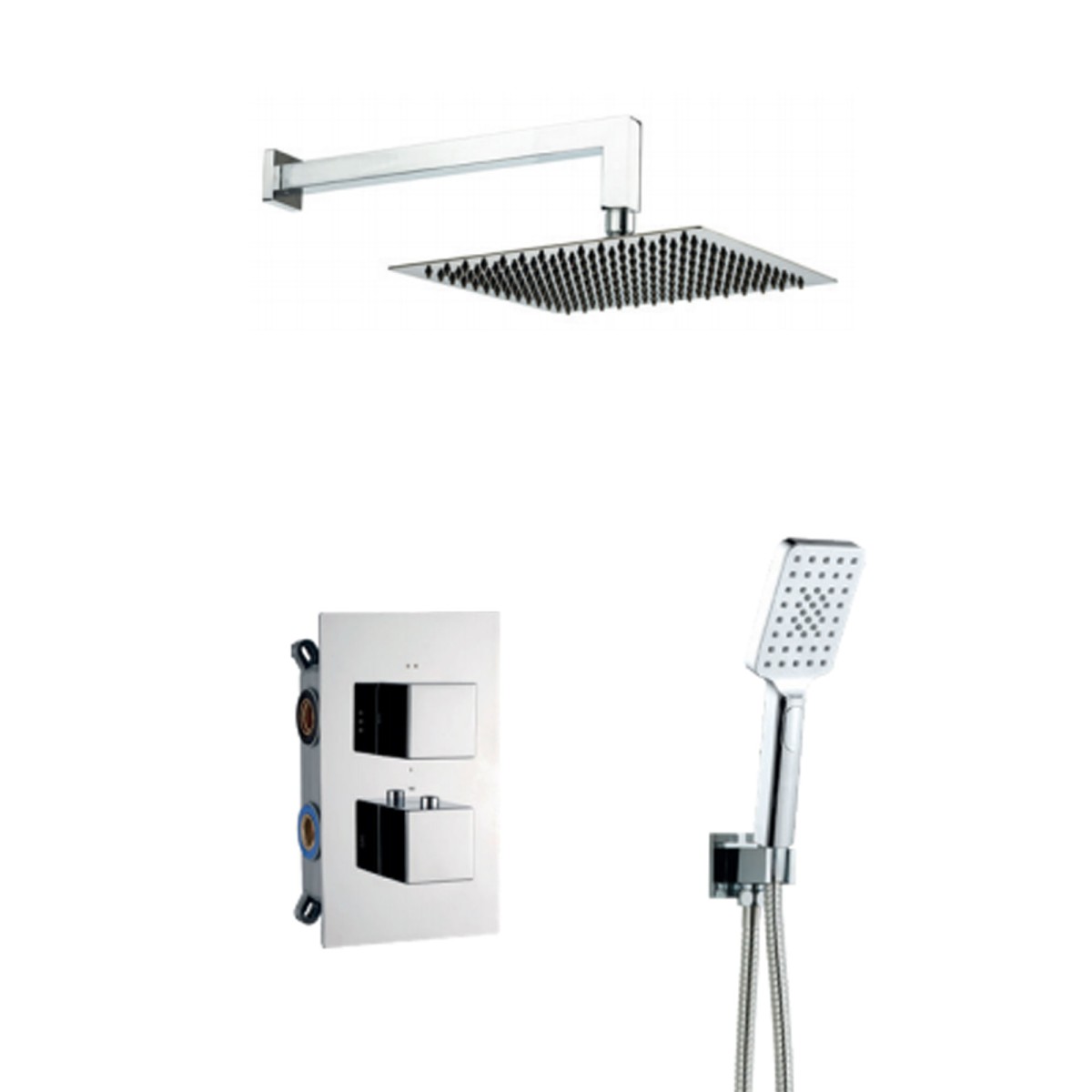 Ensemble pomme de douche, inverseur thermostatique carré 2 voies | Vacciago