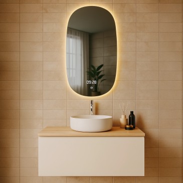 90x50cm LED-Badezimmerspiegel mit Uhr | Mondialshop