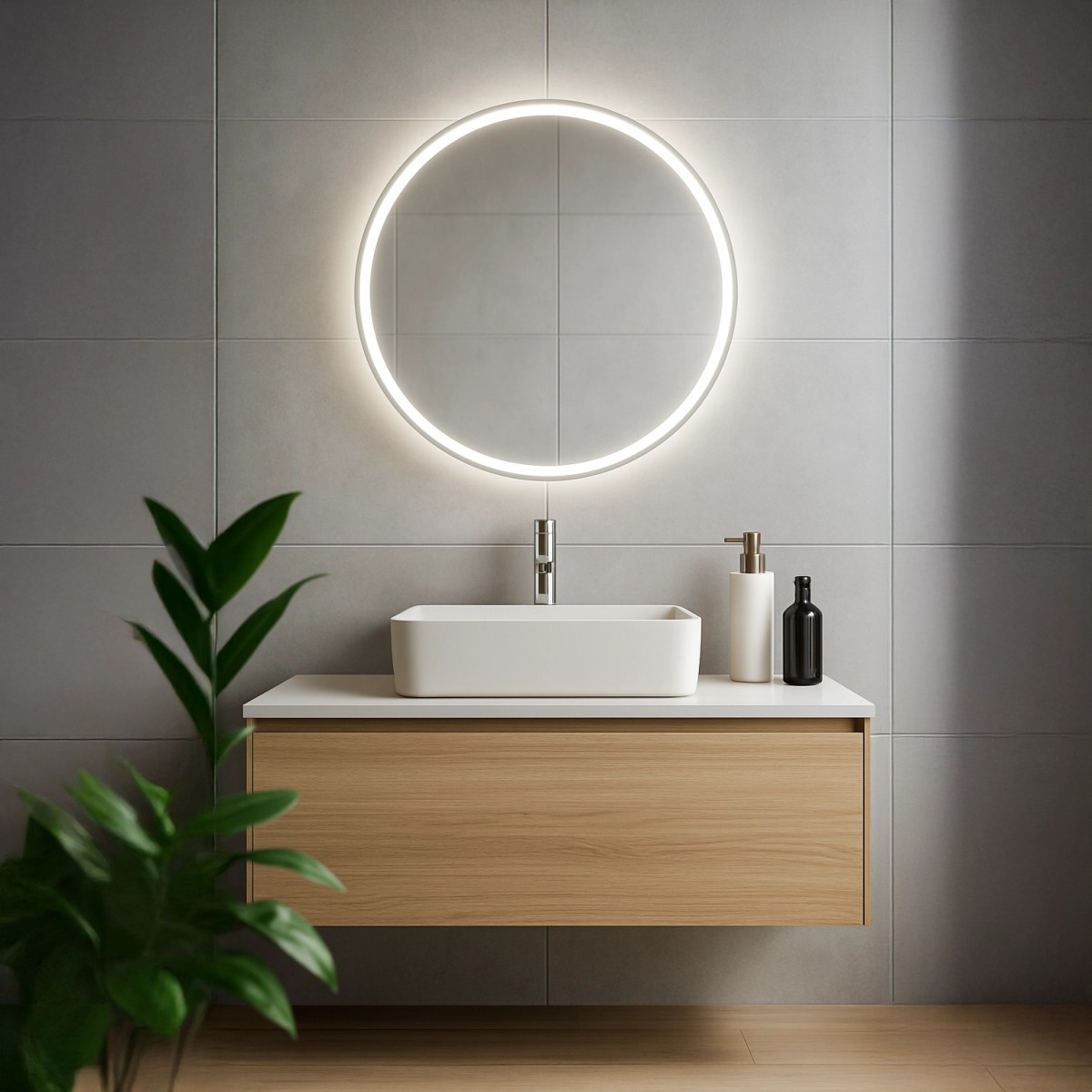 Runder Badezimmerspiegel mit LED-Hintergrundbeleuchtung und polierter Kante 70 80 LUZON