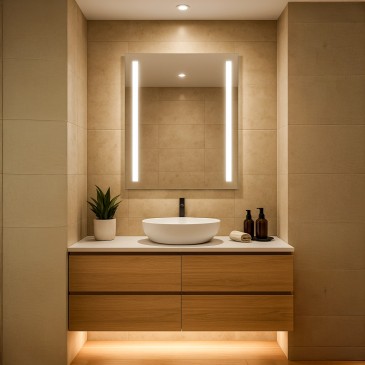 Pier - Specchio da bagno rettangolare reversibile a filo lucido retroilluminato strip Led IP44