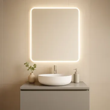 Miroir de salle de bain rétroéclairé par LED avec coins arrondis | Mondialshop