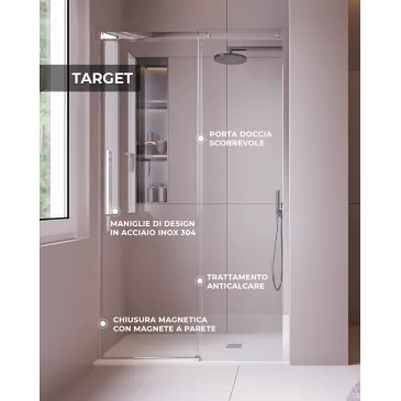 Porta doccia per nicchia con profili in acciaio satinato h200