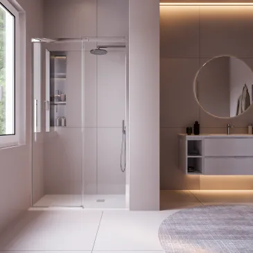 Porte de douche pour niche avec profilés en acier satiné h200