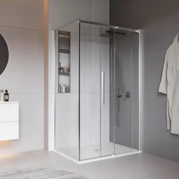 Cabine de douche avec porte coulissante sur deux côtés, hauteur 200 cm, traitement anticalcaire TARGET.