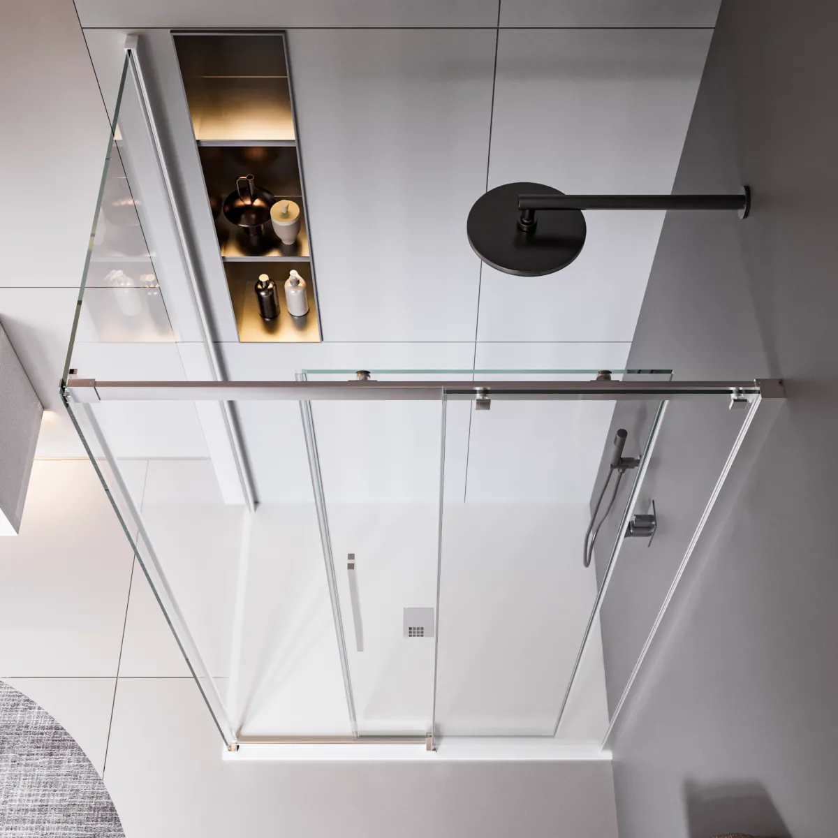 Cabine de douche avec porte coulissante sur deux côtés, hauteur 200 cm, traitement anticalcaire TARGET.