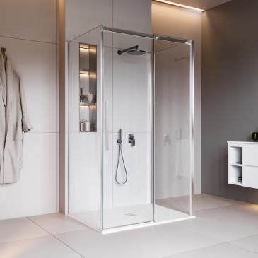 Cabine de douche à trois côtés avec panneau fixe anticalcaire TARGET 8mm H195